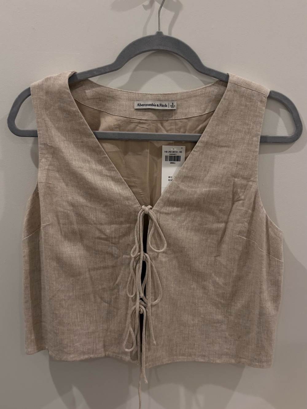 Abercrombie & Fitch Beige Tie-Front Linen Top